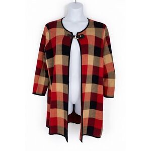 Anne Klein Size 3X Plaid Cardigan Buffalo Check Classic Workwear